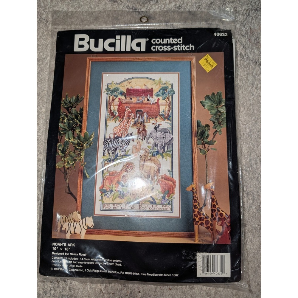Vintage Bucilla Counted Cross Stitch Kit Noah's Ark 10"‎ x 18" #40632 NIP